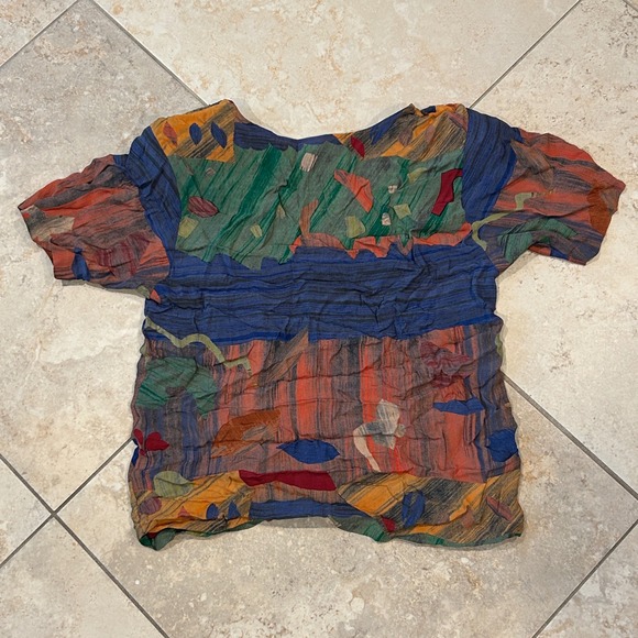 Vintage Karen Kane 2 Piece Set Women 4 Multicolor Shirt Shorts Art Rayon 90s USA - Picture 8 of 13